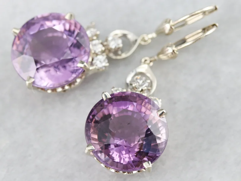 Ladies earrings celebrity trends-White Gold Amethyst and Diamond Drop Earrings