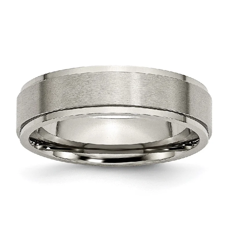 Ladies rings sapphire stones-6mm Titanium Lightly Brushed Flat Ridge Edge Standard Fit Band