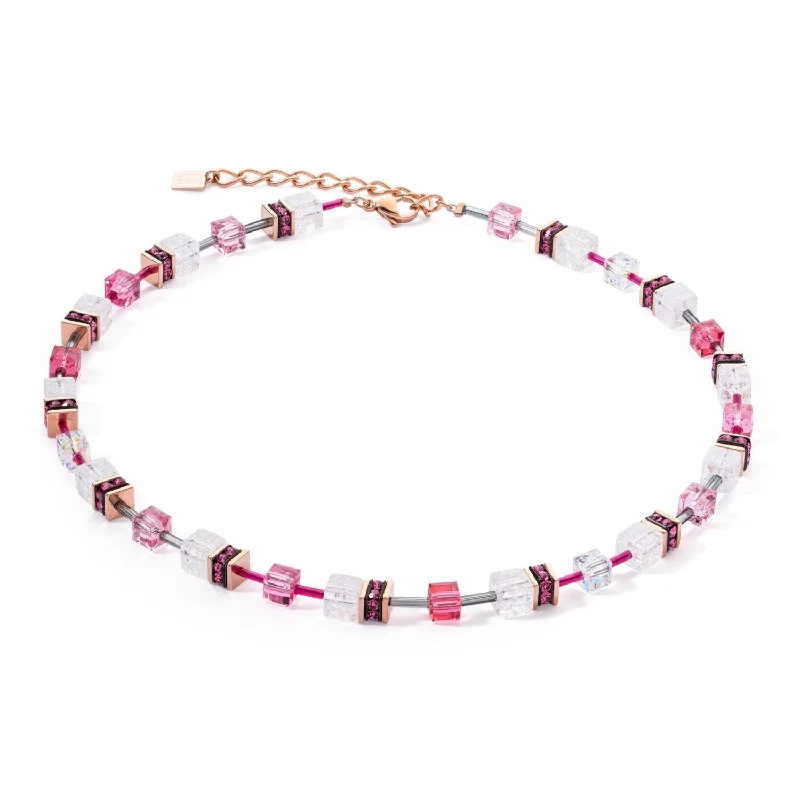 Ladies necklaces long strands-Coeur De Lion GeoCUBE® Iconic Nature Pink White Necklace