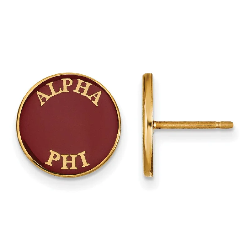 Ladies earrings engagement gifts-14K Plated Silver Alpha Phi Enamel Disc Post Earrings