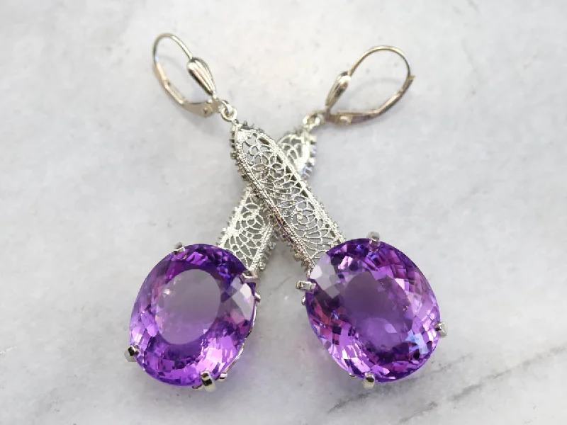 Ladies earrings youthful flair-Bold Amethyst Gemstone Drop Earrings