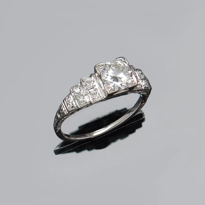 Ladies wedding rings timeless elegance-Art Deco Platinum Diamond Engagement Ring .82ct Center