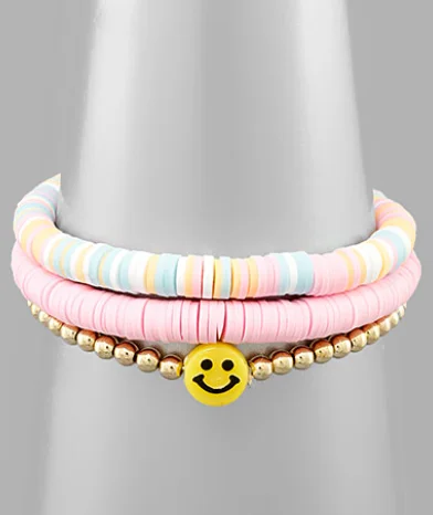 Ladies bracelets gold styles-Rubber & Smile Metal Beads Bracelet - Pink