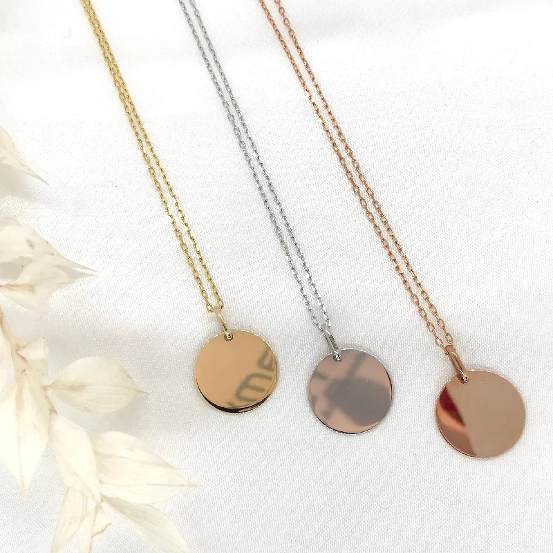 Ladies necklaces hypoallergenic-Engravable- 10K Gold Round Disk Necklace