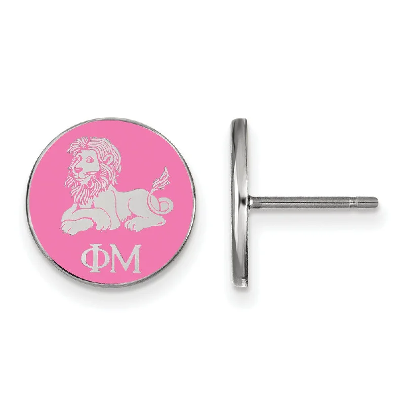 Ladies earrings minimalist trends-Sterling Silver Phi Mu Pink Enamel Lion Post Earrings