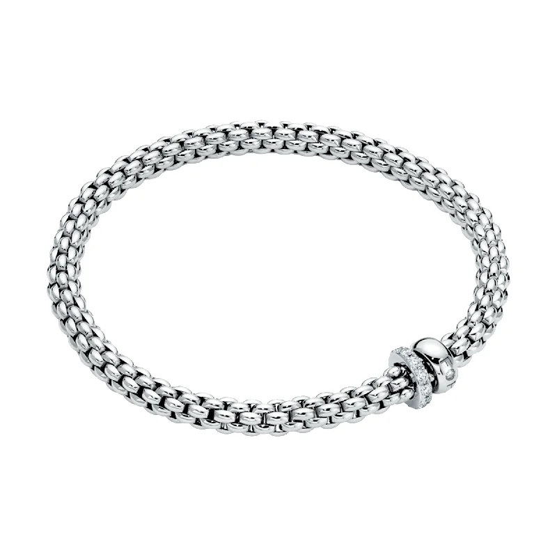 Ladies bracelets titanium options-Solo 18ct White Gold Bracelet With Pave Diamond Set And Polished Rondels