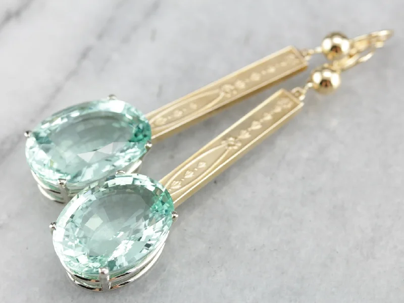 Ladies earrings creative looks-Green Aquamarine Drop Earrings