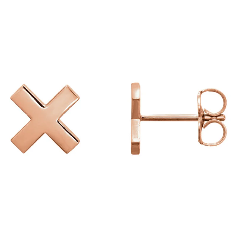 Ladies earrings sterling silver-8mm (5/16 Inch) Polished 14k Rose Gold Small 'X' Post Earrings