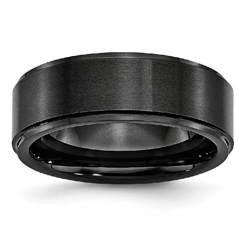 Ladies rings sale events-Black Ceramic, 8mm Ridged Edge Comfort Fit Band