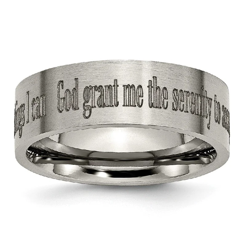 Ladies rings diamond accents-8mm Titanium Brushed Serenity Prayer Flat Standard Fit Band