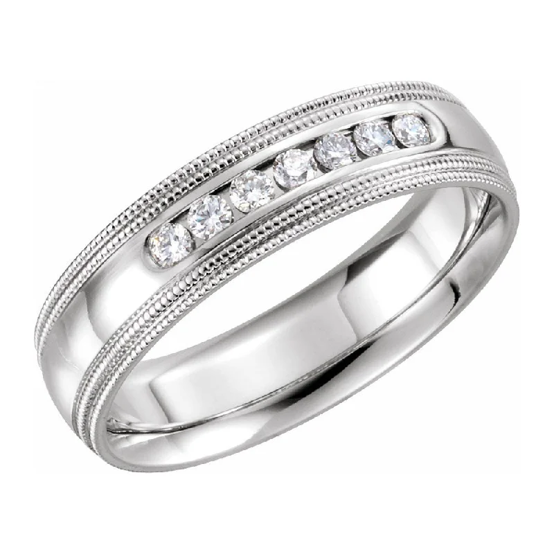 Ladies rings Asian styles-6mm 14K White Gold 1/4 CTW Diamond Double Milgrain Comfort Fit Band