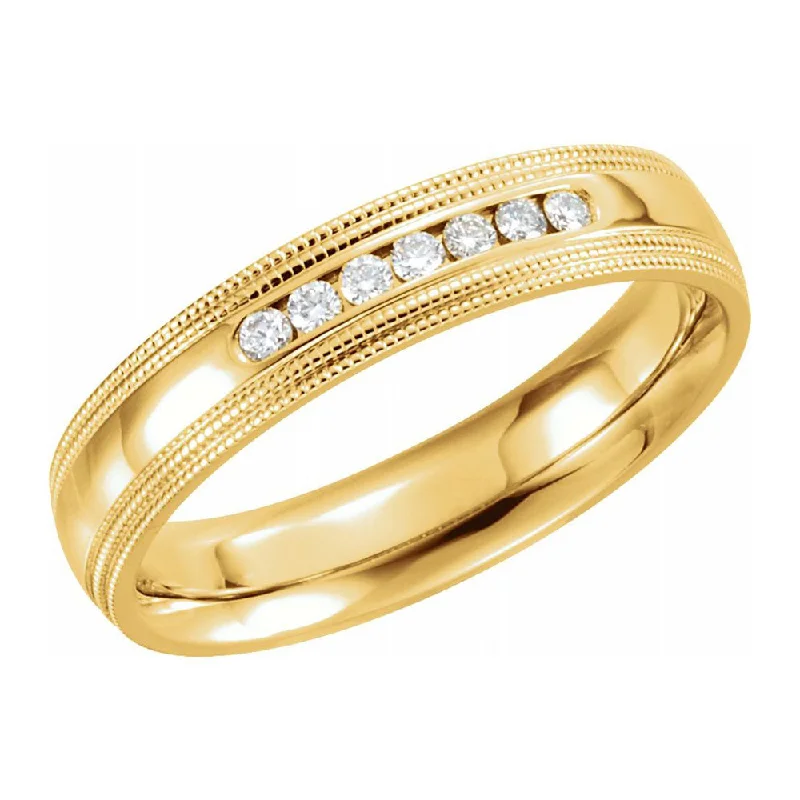 Ladies rings luxury labels-5mm 14K Yellow Gold 1/5 CTW Diamond Double Milgrain Comfort Fit Band