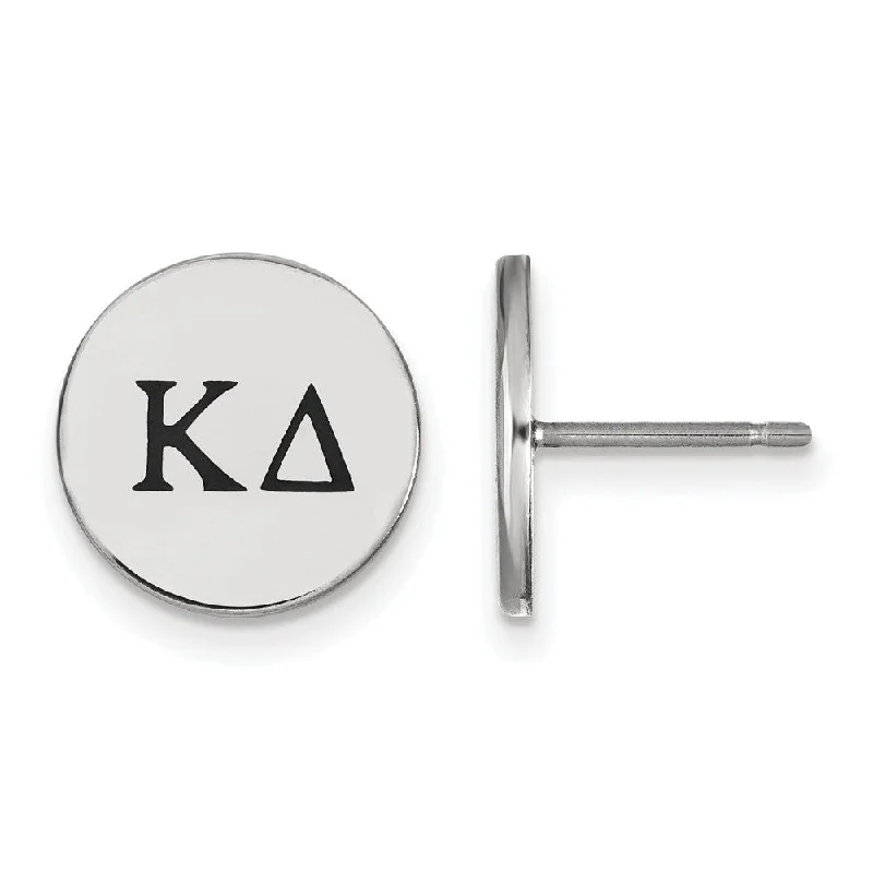 Ladies earrings social media trends-Sterling Silver Kappa Delta Black Enamel Greek Letters Post Earrings