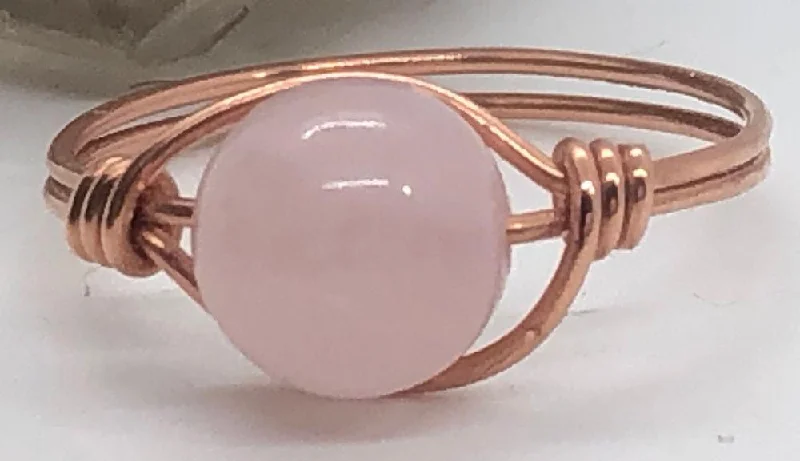 Ladies rings age suitability-Rose Quartz Copper Bead Ring