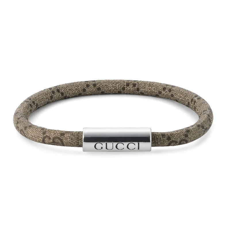 Ladies bracelets silver finishes-Trademark GG Brown Canvas Leather Bracelet