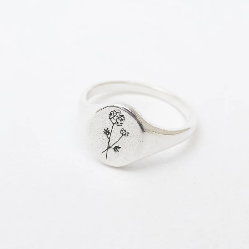 Ladies rings sister sets-February Birth Flower Signet Ring