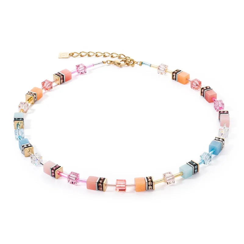 Ladies necklaces bold pieces-Coeur De Lion GeoCUBE® Iconic Aqua-Apricot Necklace