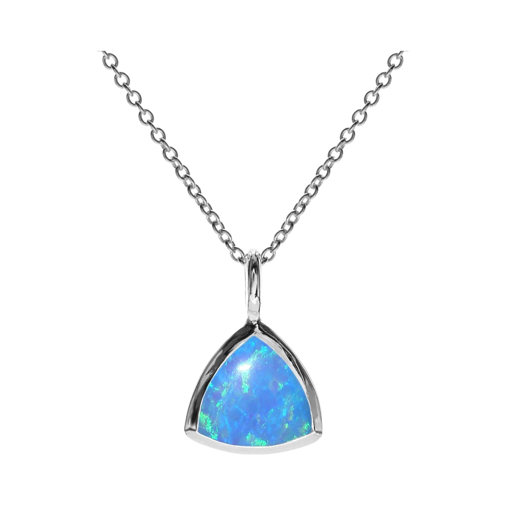 Ladies necklaces friendship chains-Sterling Silver Trillion Cut Blue Opalique Necklace