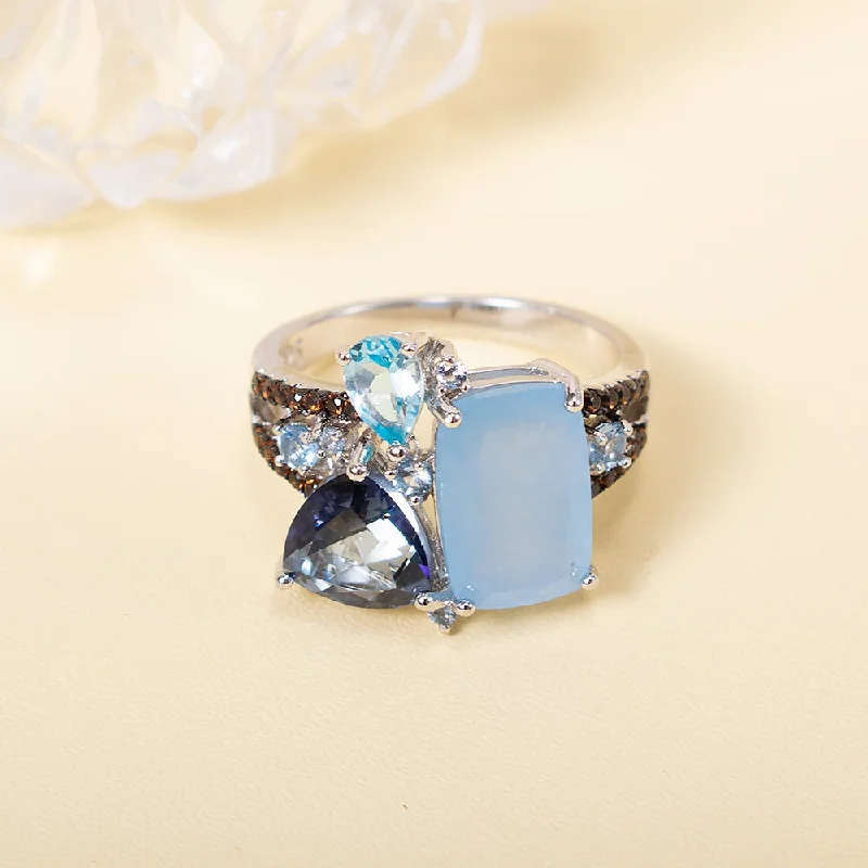 Ladies rings casual vibes-Aqua Blue Chalcedony Crystal Ring