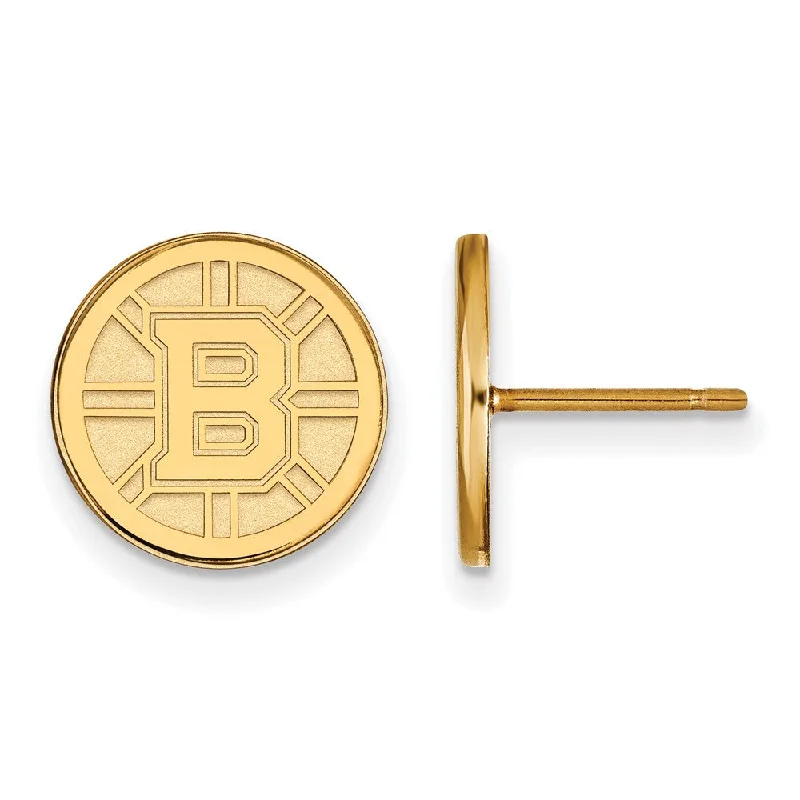 Ladies earrings geometric styles-SS 14k Yellow Gold Plated NHL Boston Bruins Small Post Earrings