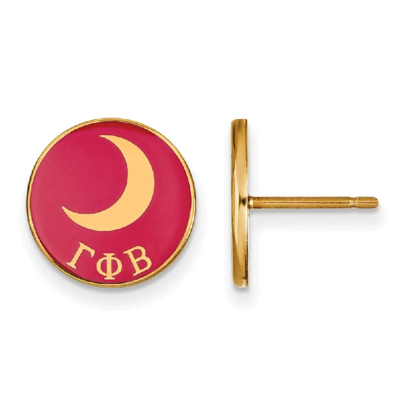 Ladies earrings friendship pairs-14K Plated Silver Gamma Phi Beta Red Enamel Moon Disc Post Earrings