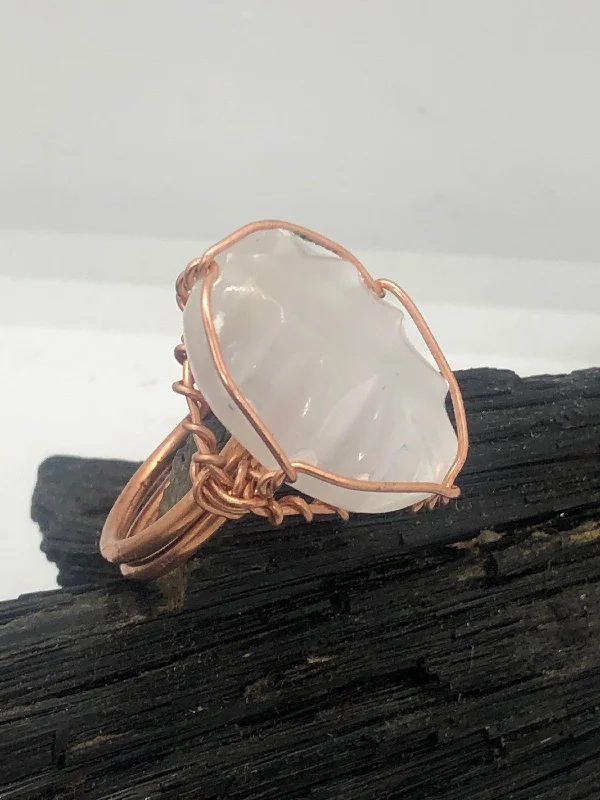 Ladies rings jade accents-Moroccan Selenite  Crystal Copper Wirewrapped Ring by Infinite Treasures,LLC