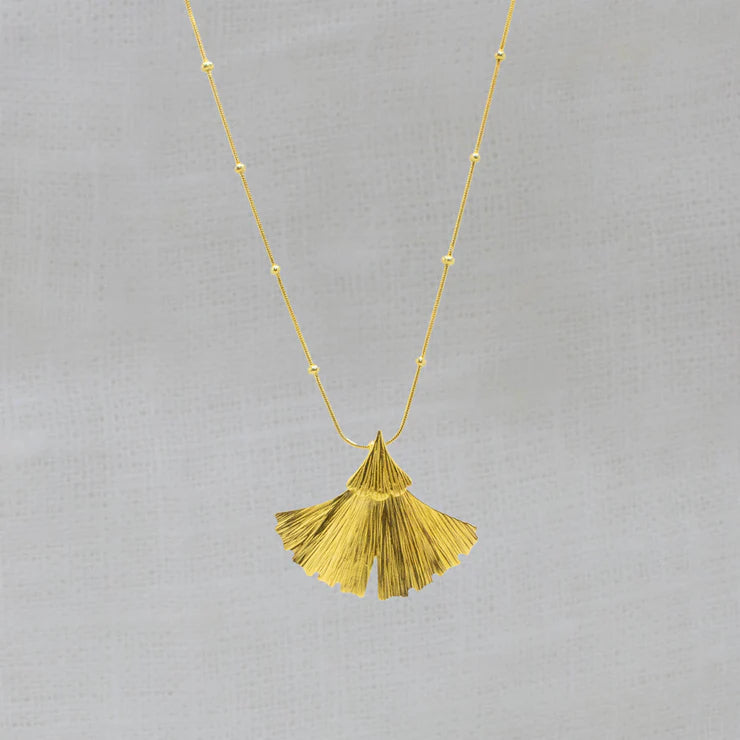 Ladies necklaces gothic styles-18ct Gold Vermeil Textured Gingko Leaf Pendant Necklace