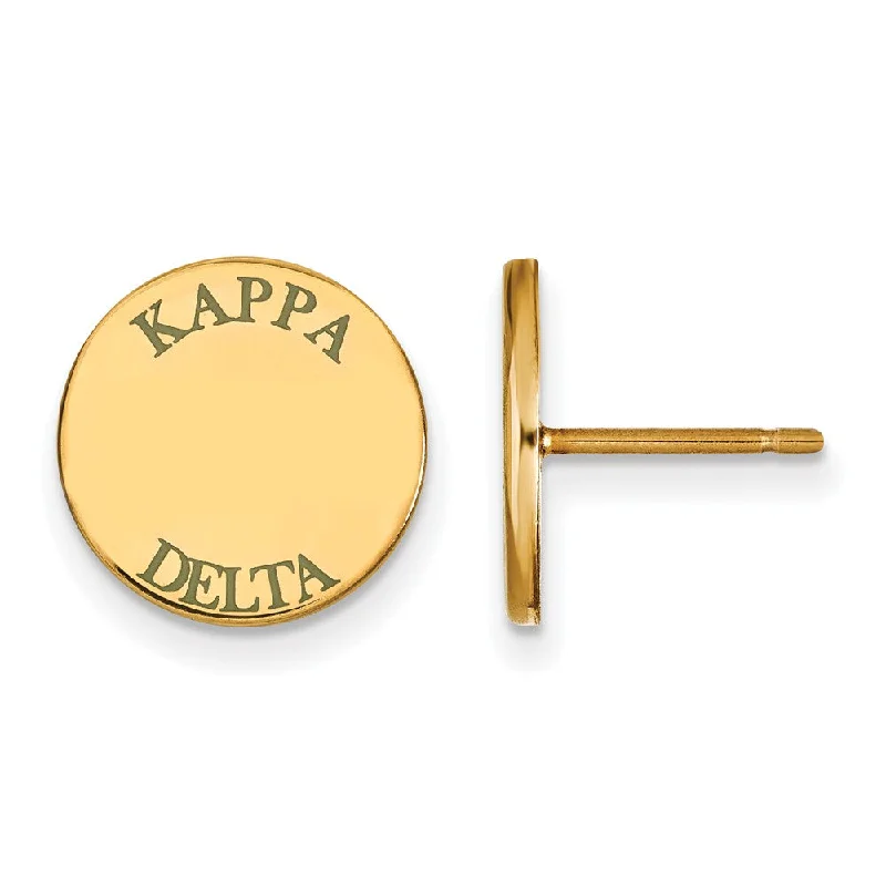 Ladies earrings designer labels-14K Plated Silver Kappa Delta Green Enamel Post Earrings