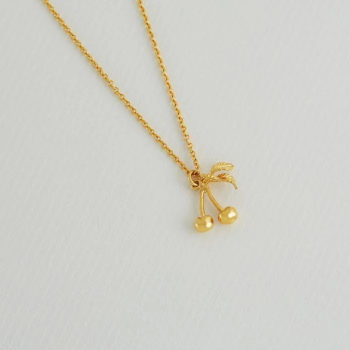 Ladies necklaces silver finishes-Alex Monroe 22ct Gold Vermeil Small & Sweet Cherry Necklace