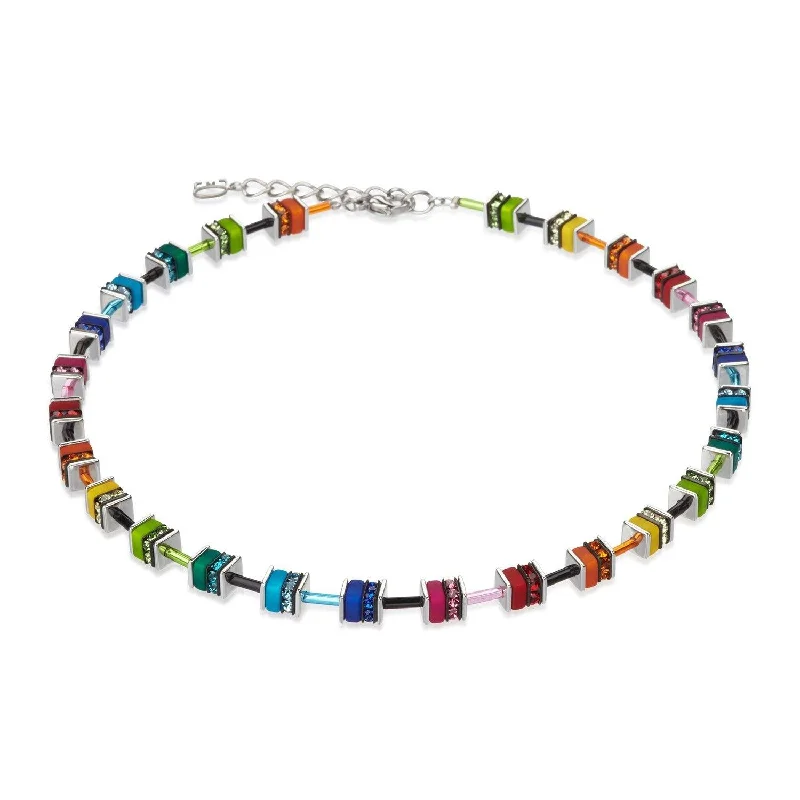 Ladies necklaces silver finishes-Coeur De Lion Multicolour Swarovski® Crystals Geo Cube Necklace