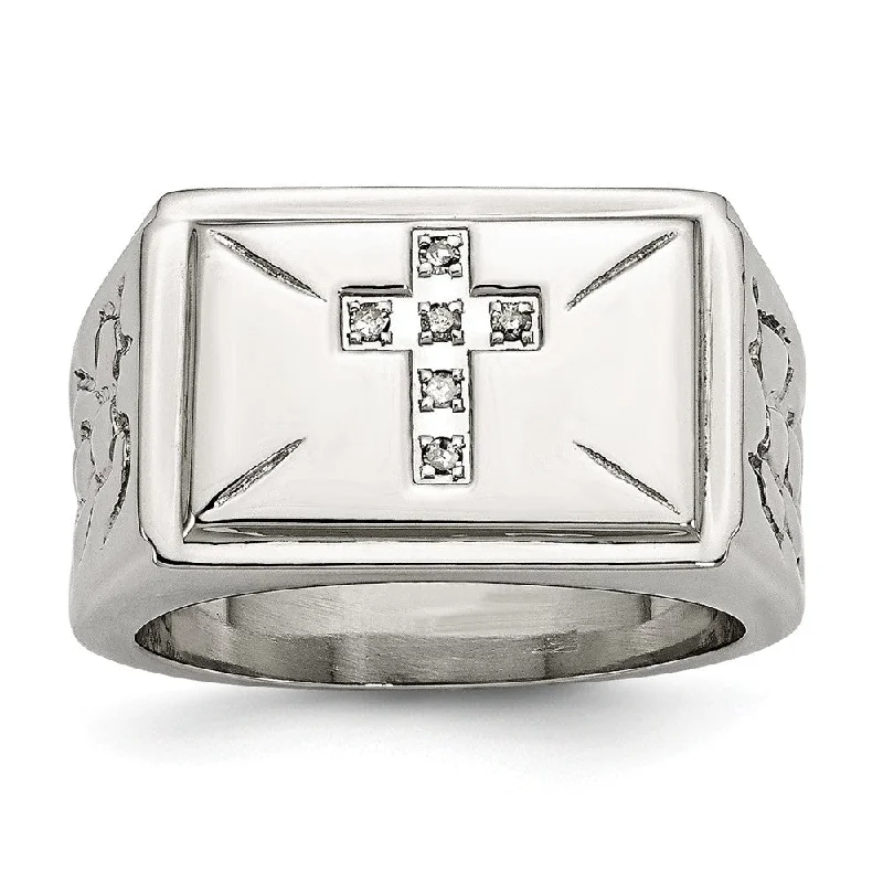 Ladies rings investment value-Stainless Steel And .05 Ctw H-I, I2 Diamond Cross Tapered Ring