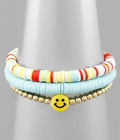 Ladies bracelets wedding wear-Rubber & Smile Metal Beads Bracelet - Aqua