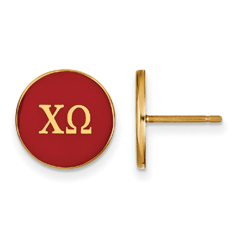 Ladies earrings stud styles-14K Plated Silver Chi Omega Red Enamel Greek Letters Post Earrings