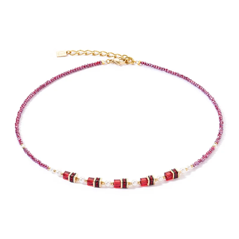 Ladies necklaces ethnic vibes-Coeur De Lion Sparkling Princess Gold Red Necklace