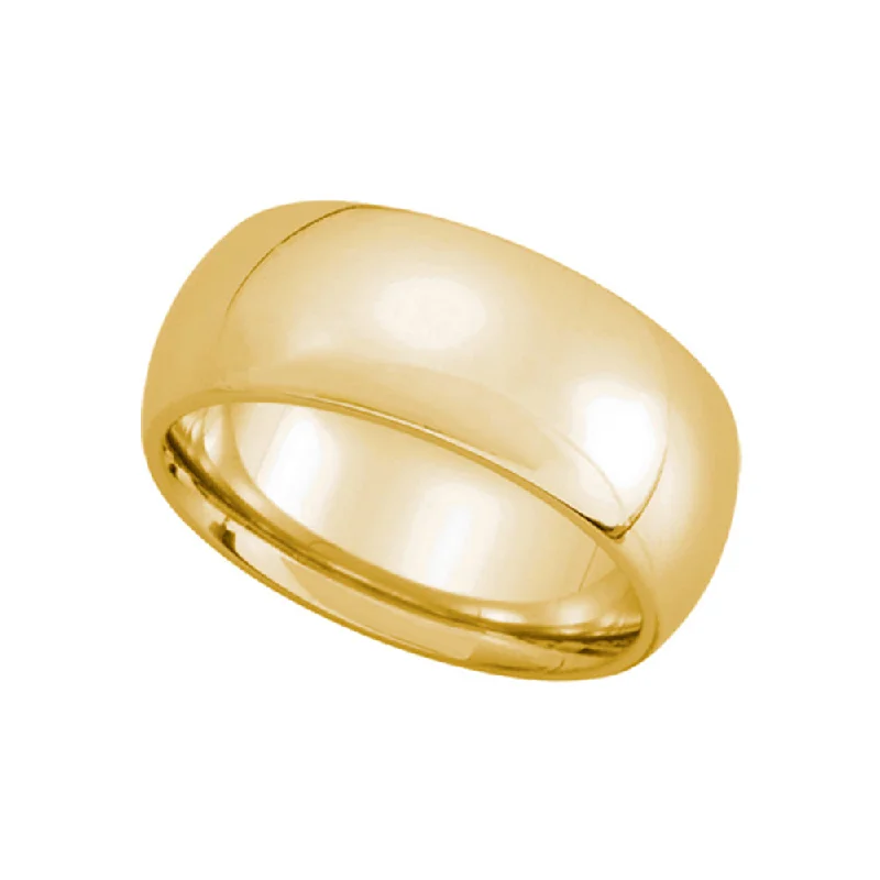 Ladies rings custom designs-8mm Domed Comfort Fit Wedding Band in 14k Yellow Gold