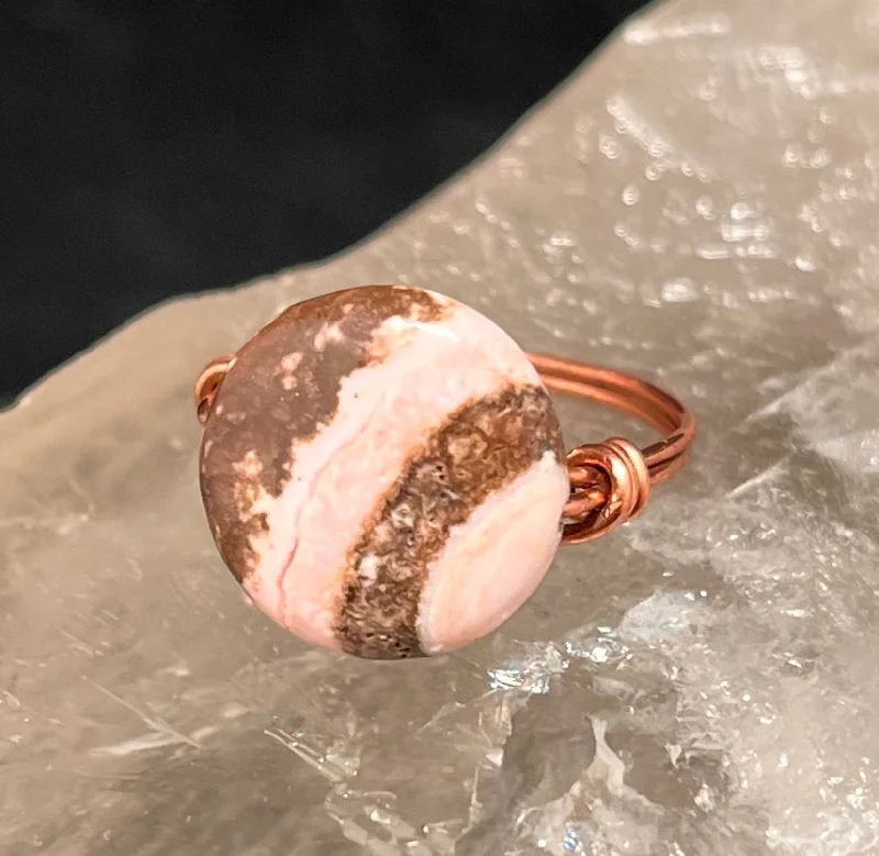 Ladies rings 2025 trends-Rhodochrosite from Peru Copper Bead Ring