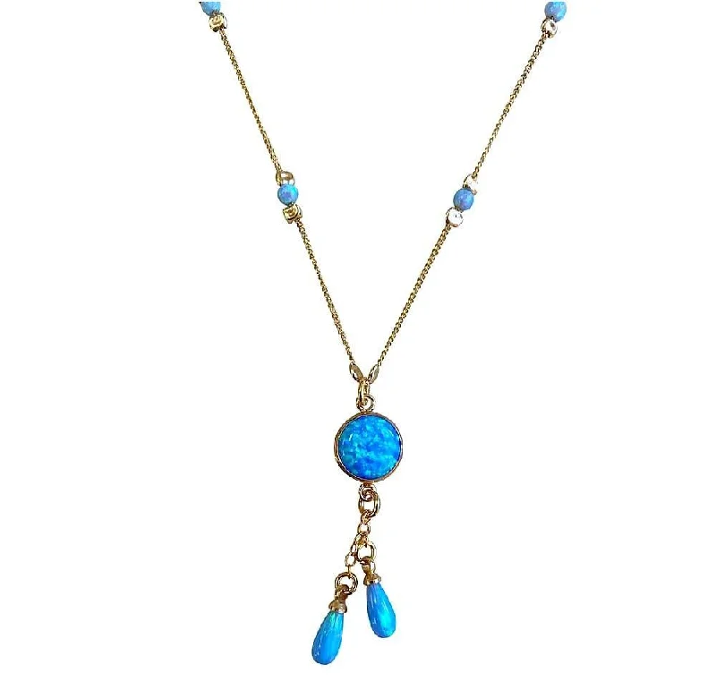 Ladies necklaces minimalist appeal-14k Rolled Gold and Opal Stones Necklace