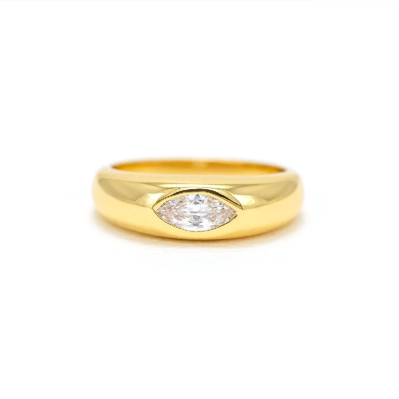 Ladies rings gold styles-Gold Plated Marquise Dome Ring