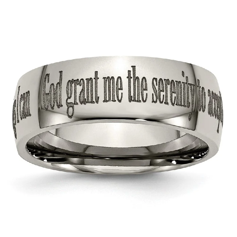 Ladies rings jade accents-8mm Titanium Domed Serenity Prayer Etched & Polished Standard Fit Band