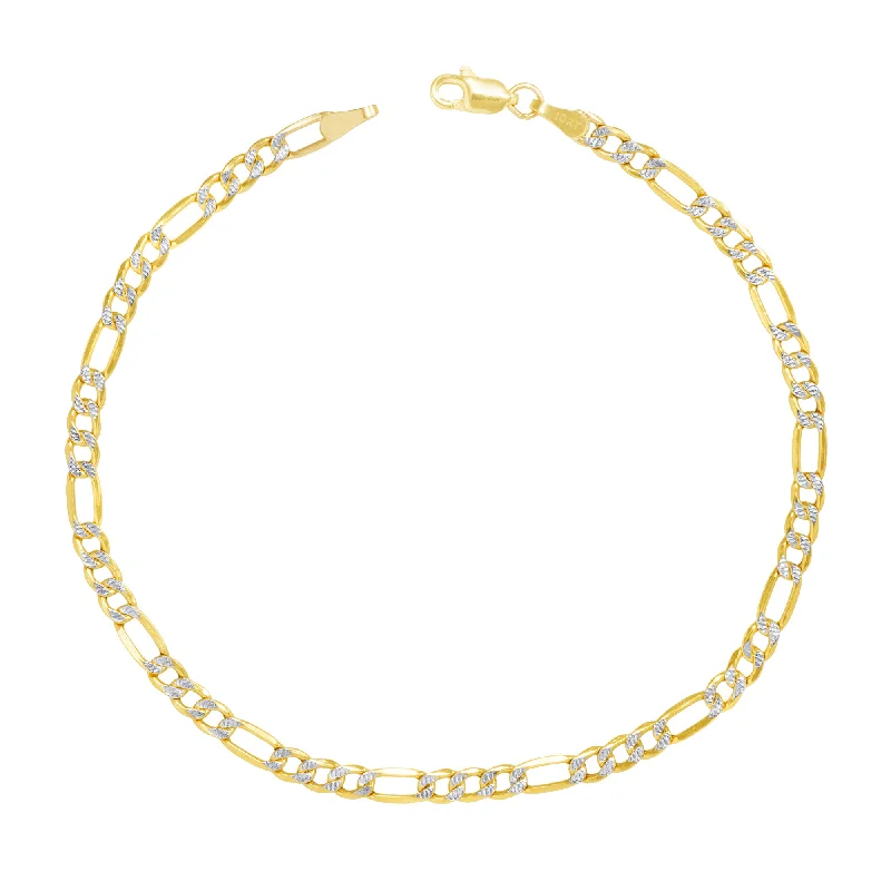 Ladies bracelets gold styles-Solid Two-Tone Figaro Anklet Bracelet (14K)