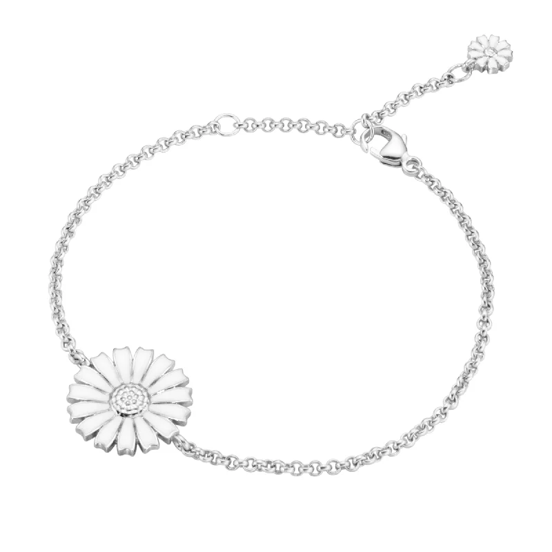 Ladies bracelets party glamour-Daisy Silver And White Enamel Bracelet