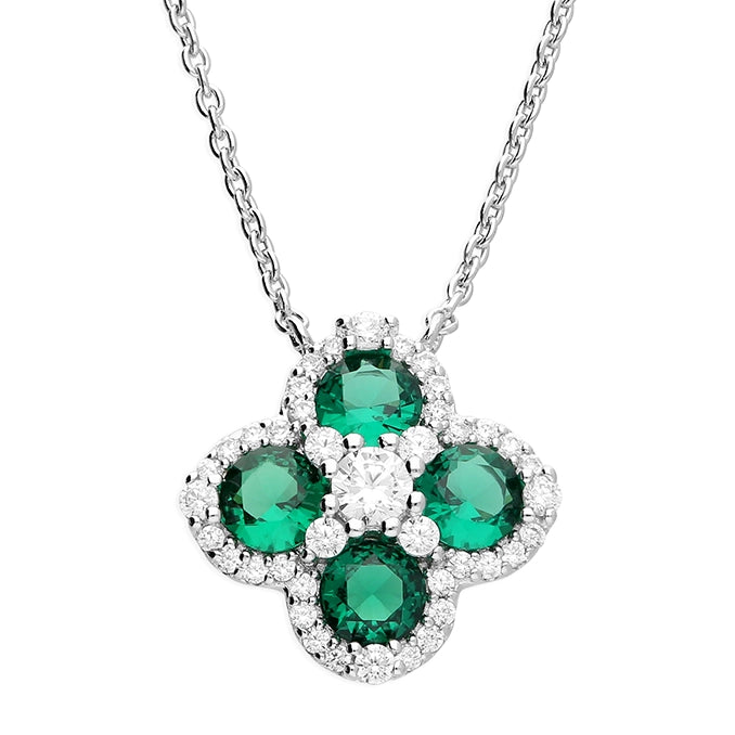 Ladies necklaces length options-Sterling Silver Cubic Zirconia Green White Clover Necklace