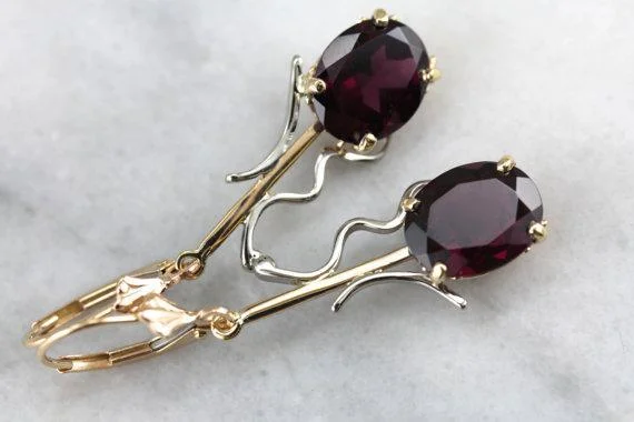 Ladies earrings mature styles-Modernist Motifs: Merlot Garnet Drop Earrings