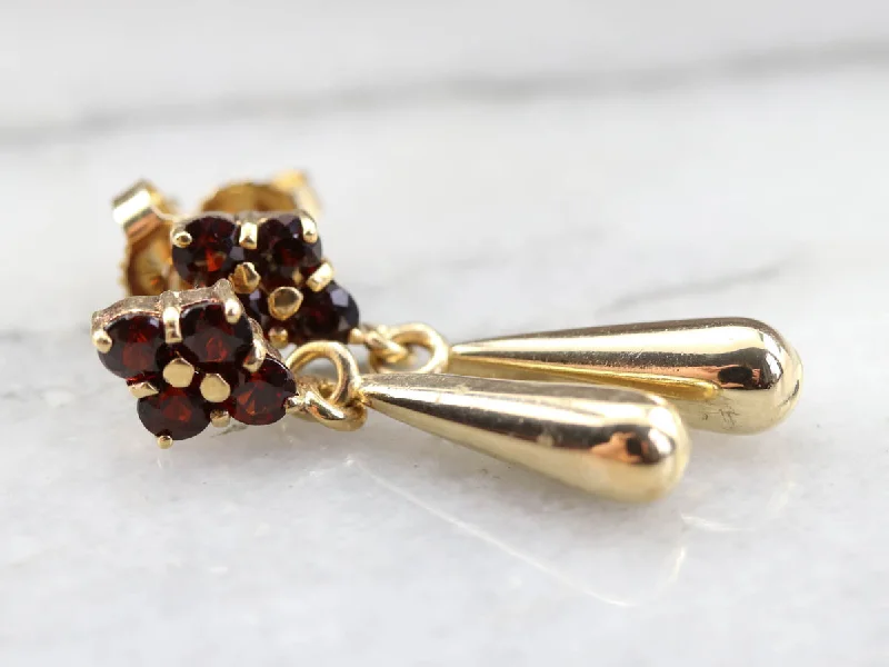 Ladies earrings sentimental value-Garnet and Gold Teardrop Earrings