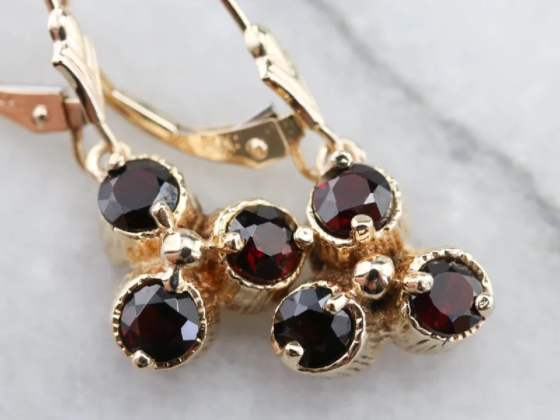 Ladies earrings 2025 trends-Floral Gold and Garnet Drop Earrings