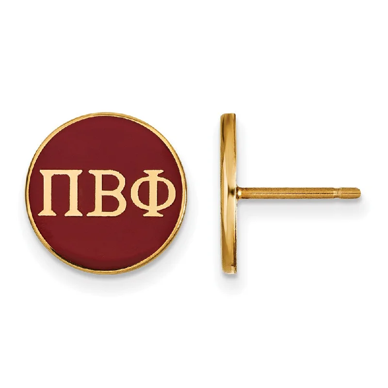 Ladies earrings global brands-14K Plated Silver Pi Beta Phi Red Enamel Disc Post Earrings