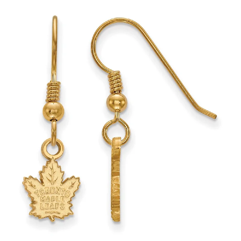 Ladies earrings store locations-SS 14k Yellow Gold Plated NHL Toronto Maple Leafs XS Dangle Earrings