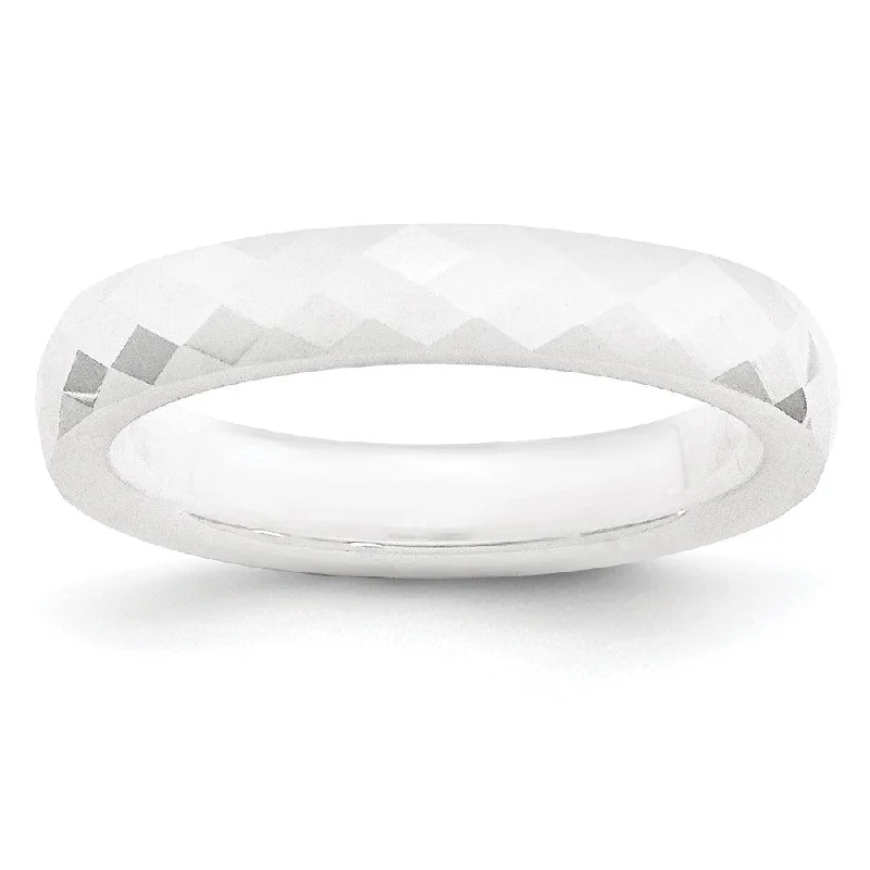 Ladies rings Valentine’s Day-4mm White Ceramic Faceted Standard Fit Band