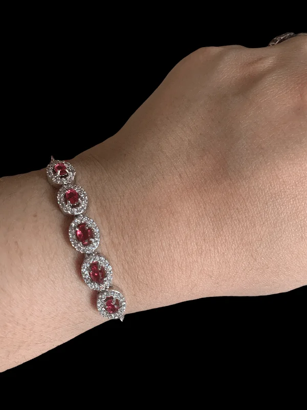 Ladies bracelets Mother’s Day-CZ bracelet - ruby pink  ( silver plated ) ( READY TO SHIP )