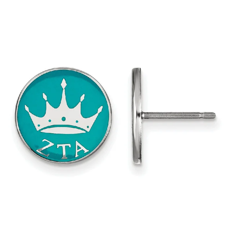 Ladies earrings gift choices-Sterling Silver & Enamel Zeta Tau Alpha Crown Post Earrings